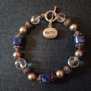 Silpada Rare!!! 2006 Retired Sterling Silver Faith Sodalite Charm Bracelet Hallm